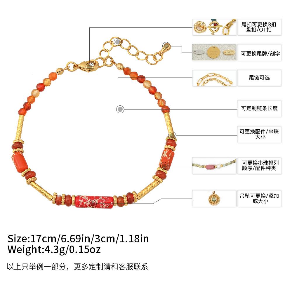 GEMCHIC Women s Vintage Red Agate Beaded Bracelet with Gold Plated Geometric Design
