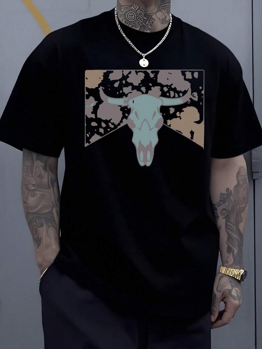 

Bull Skull Graphic Tee Offers A Bold Statement Of Resilience And Wild Spirit Symbolizing Strength And 5XL різнокольоровий