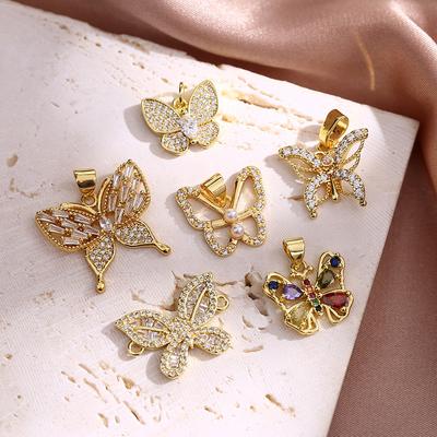 Goldener Diamant Schmetterling Kupferanhänger, Opal Schmuckzubehör DIY Halskettenanhänger Anhänger