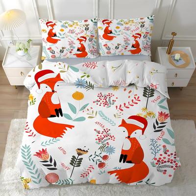 Set Biancheria da Letto Volpe Cartone Animato Carina, Stampa 3D Morbido e Confortevole Copripiumino Singolo Reversibile con Federa Decorazione Camera da Letto Regalo
