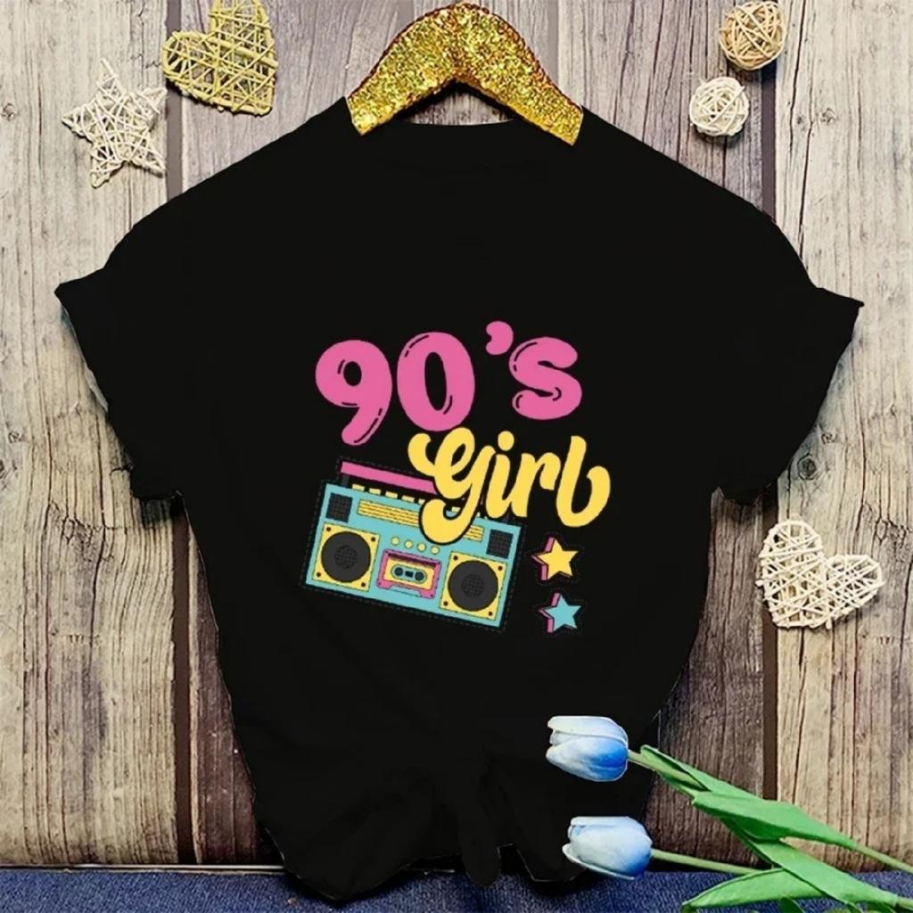 Nuove Divertenti T-shirt Stampate Anni '90 per Ragazze Moda Donna Manica Corta Fresche Estive Casual Top Anni '90 Ragazze Camicia Femminile Magliette