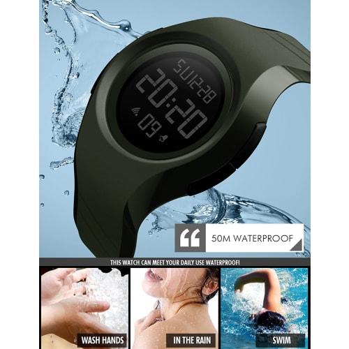 MASTOP Men's and Women's Cool Black Resin Strap Digital Sports Watch with Waterproof Stopwatch, Black, Digital.