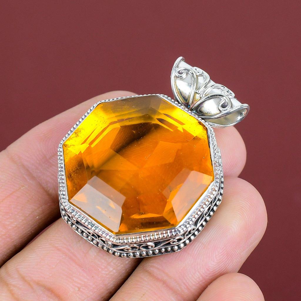 Faceted Citrine Pendant Original Gemstone Pendant 925 Sterling Silver Pendant Birthstone Jewelry Handmade Vintage Pendant Engagement Gifts