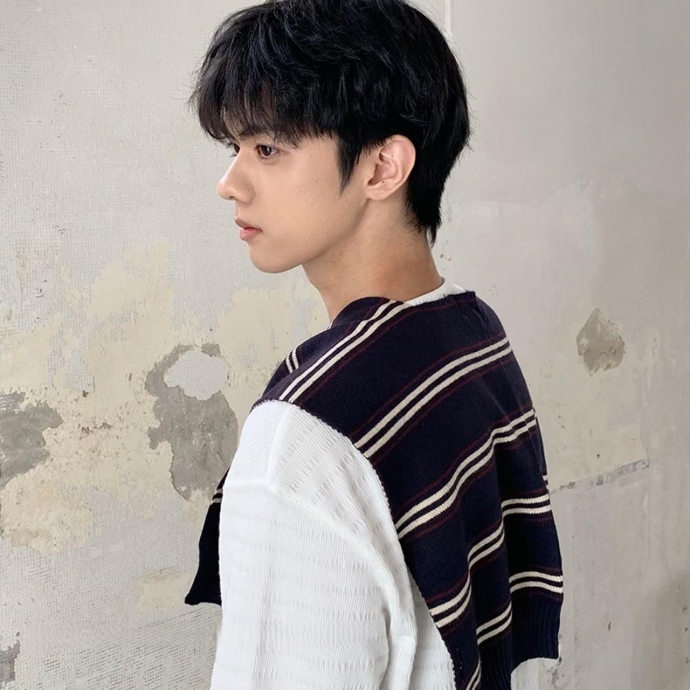 Classic Stripe Scarf Cloak Fake Collar Wraps Fashion Men Knitted Shawl  Clothes Decoration