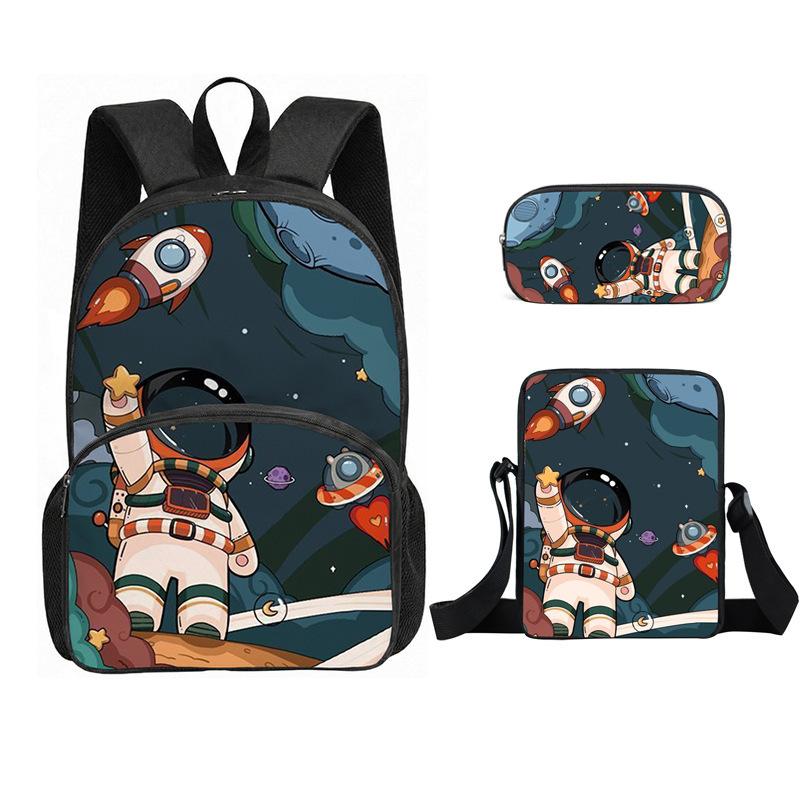 Classic Popular astronaut space 3D Printed 3pcs/Set pupil School Bags Laptop Daypack Backpack Inclined shoulder bag Pencil Case