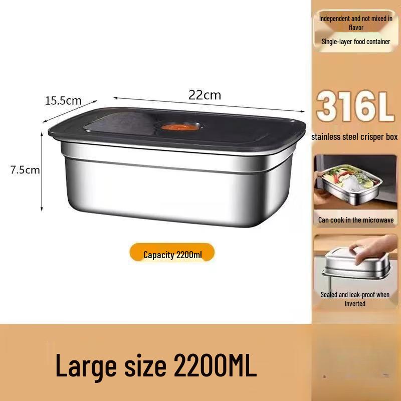 cmaos 316 Stainless Steel Rectangular Food Storage Container with Lid, 2200ml, 3-Pack