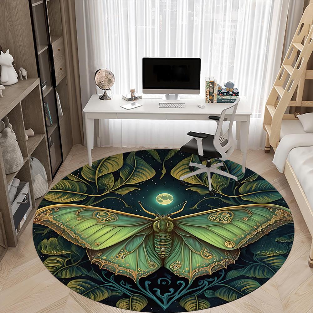 1pc Butterfly Moonlit Office Round Area Rug, Under Office Chairs Bedroom Living Room Home Decor, Room Deco