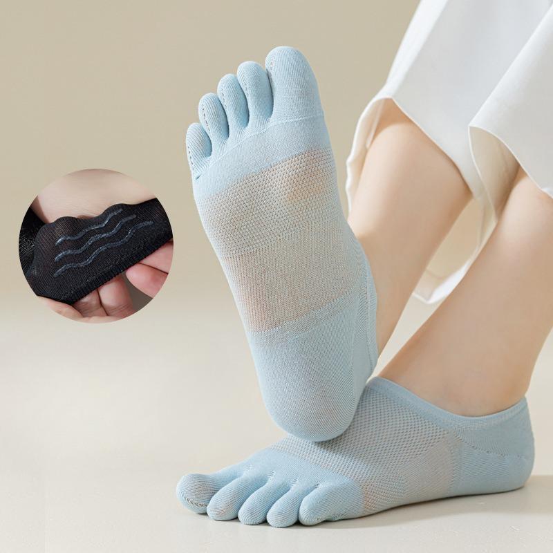 Women's Spring and Summer Thin Mesh Boat Socks, Antibacterial and Anti-infection Five-finger Socks, Boneless Invisible Cotton Socks