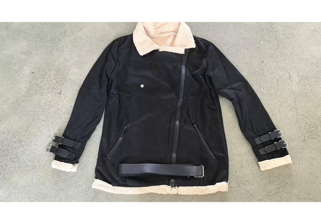 Damen Leder Wildleder Lammwolle Revers Motorradjacke mit Pelzbesatz
