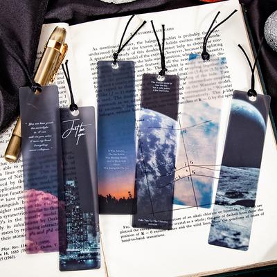 5 unidades/pacote espaço tour série marcador de livro de leitura pvc marca crepúsculo lua livro página marcador artigos de papelaria suprimentos