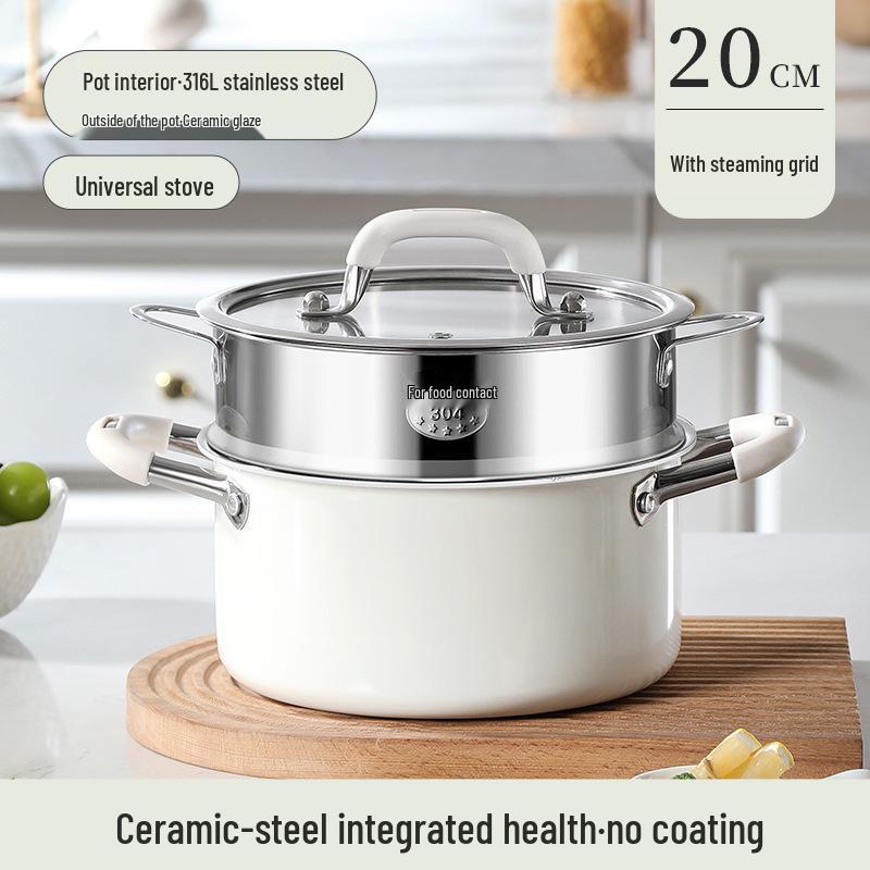 316 Stainless Steel Steamer Pot with Double Handles for Gas & Induction Cookers