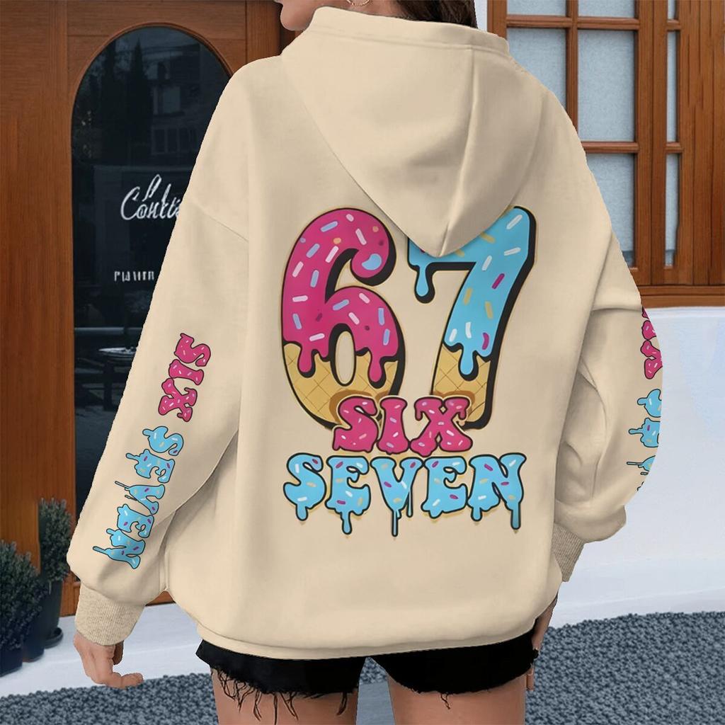 Spring Autumn Ice Cream Style Six Seven Kids Hoodies Boys Number 67 Print Cartoon Streetwear Fun Six Seven Girl Hoody