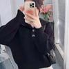 Autumn and Winter New Solid Color Simple Fashion Versatile Lapel Loose Version Lazy Style Short Long Sleeve Knitted Pullover Women