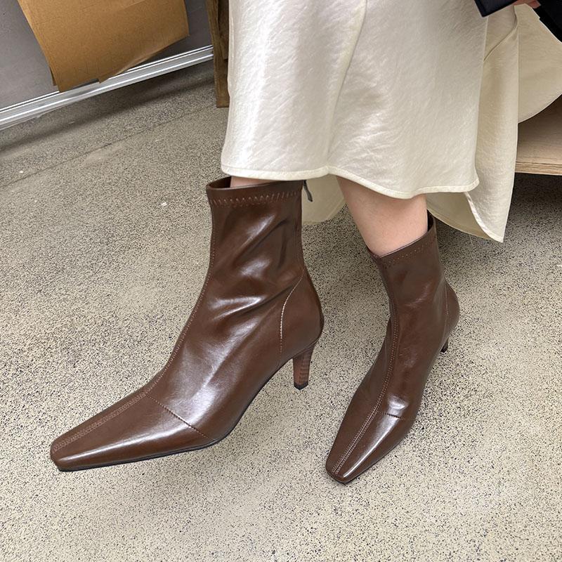 Módní Moderní Dámské Kotníkové Boty na Podpatku Obuv Špičatá Špička Módní Strečové Dámské Krátké Boty Zipy Boty Dámské Lodičky