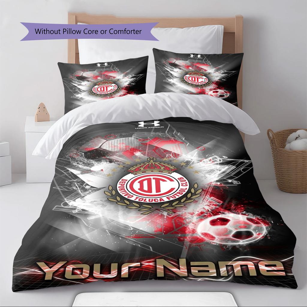 Name Custom Deportivo Toluca FC Logo Pattern Bedding Set Quilt Cover Pillowcase Home Decor Gift (1 * duvet cover + 2 * pillowcase, without core)