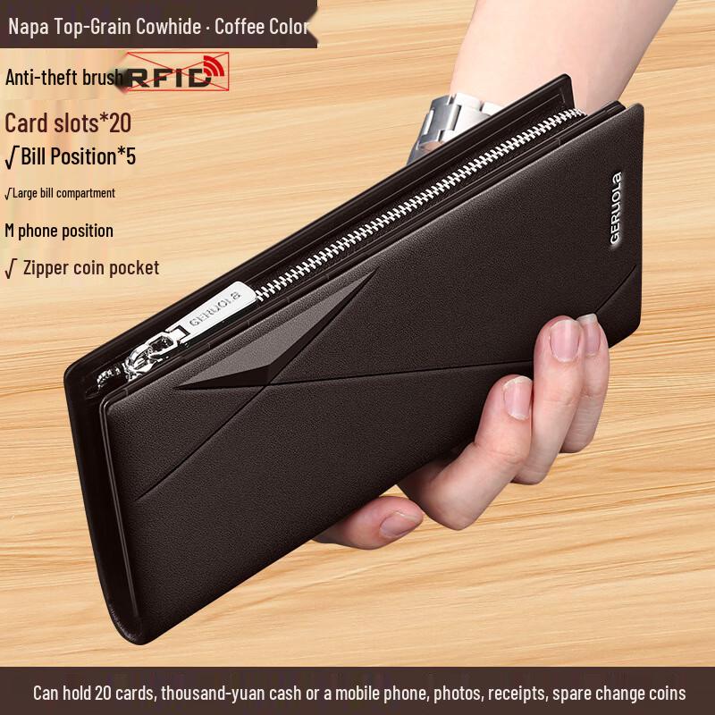 

GERUOLA Men s Genuine Leather Long Zipper Wallet