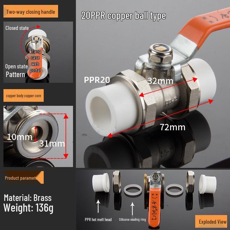 4-Point Double Union 20PPR Stainless Steel Ball Valve for Household Water Pipe Fittings