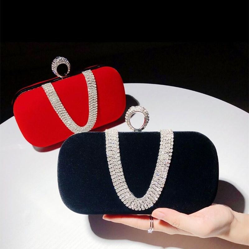 Luxus Damen Abendtaschen Diamant Luxus Clutch Tasche Party Diamanten Dame Schwarz Rot Kette Schultertasche Handtaschen für Geldbörse