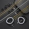 21 Pcs Cross Jewelry Set For Men Stainless Steel Volcanic Stone Beaded Bracelets Cuban Link Chain Necklaces Rings Multipack Gift