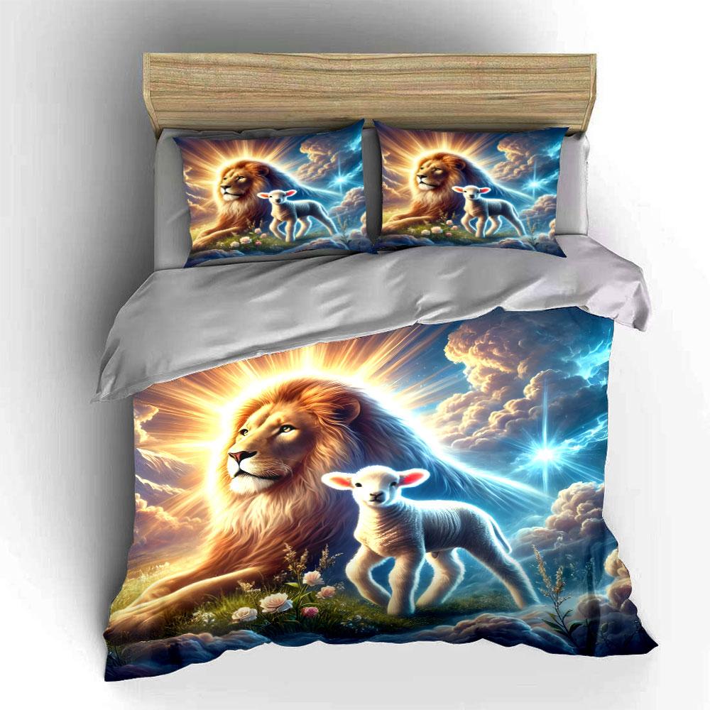 Lion and Lamb Divine Harmony Set Exquisite three-piece bedding set gift for kids and adults 135x200cm