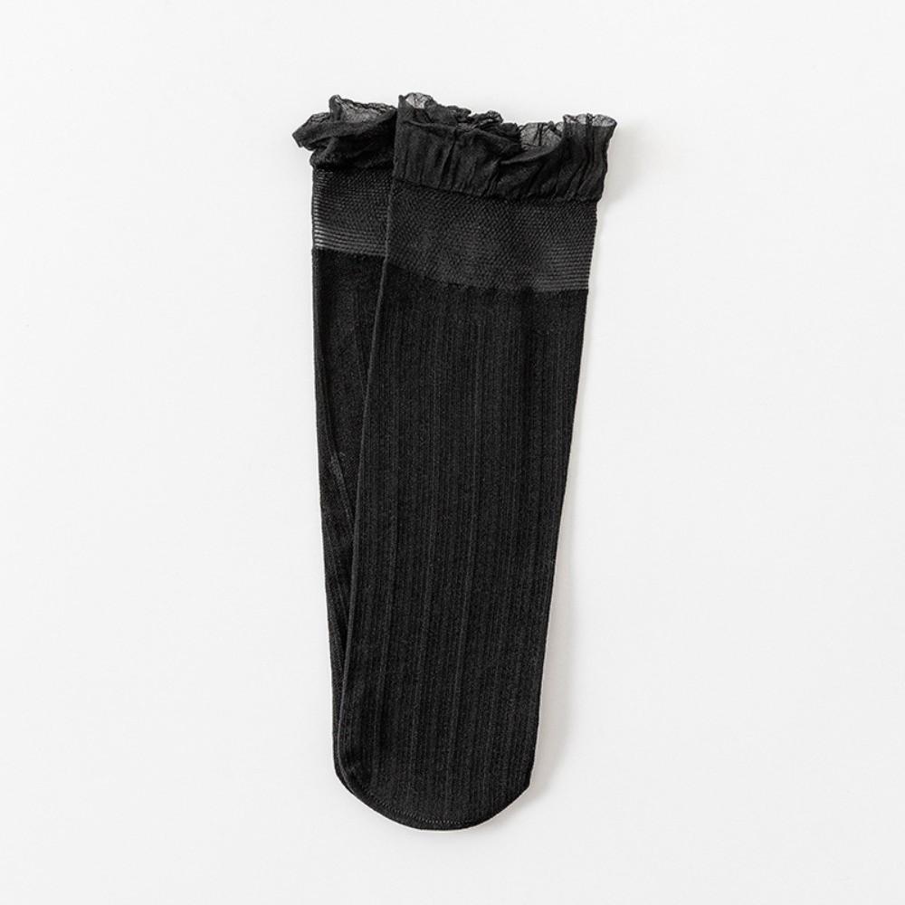 Elastic Lace Ruffle Socks Lolita Transparent Mesh Socks Princess Tulle Sock For Female Ladies чёрный