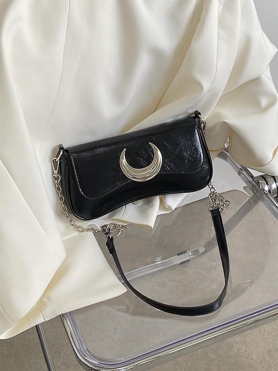 

Нишевая новая женская сумка, высококлассный лунный замок, сумка через плечо, черная сумка подмышку, модная трендовая сумка-мессенджер. чёрный