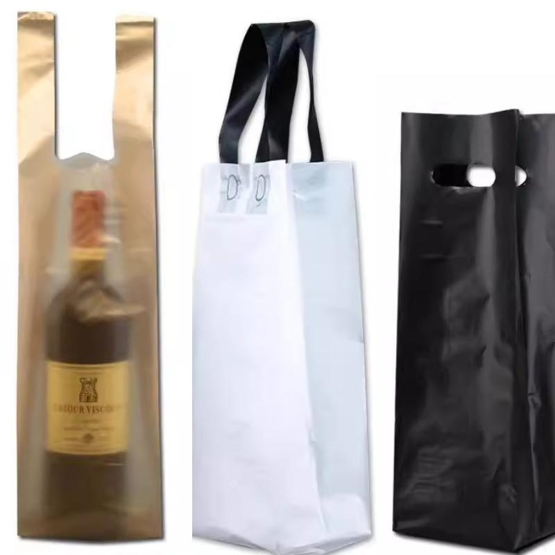 Reusable Red Wine Tote Bag Single Wine Packaging Tote Thickened PE Hotel Universal Pouch Load Bearing and Durable Plastic Bag Black packaging pouch