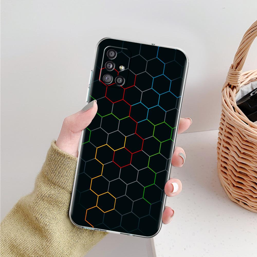 Phone Case For Samsung A15 A13 A35 A55 A51 A71 A41 A31 A21S A05 A17 A23 A25 A33 A53 A73 5G A07 4G Clear Cover Honeycomb Pattern
