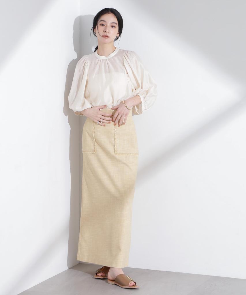 Nano Universe Linen Blend Sheer Blouse with Volume Size F Women's Sleeves, Ivory, 037, 669-5120317