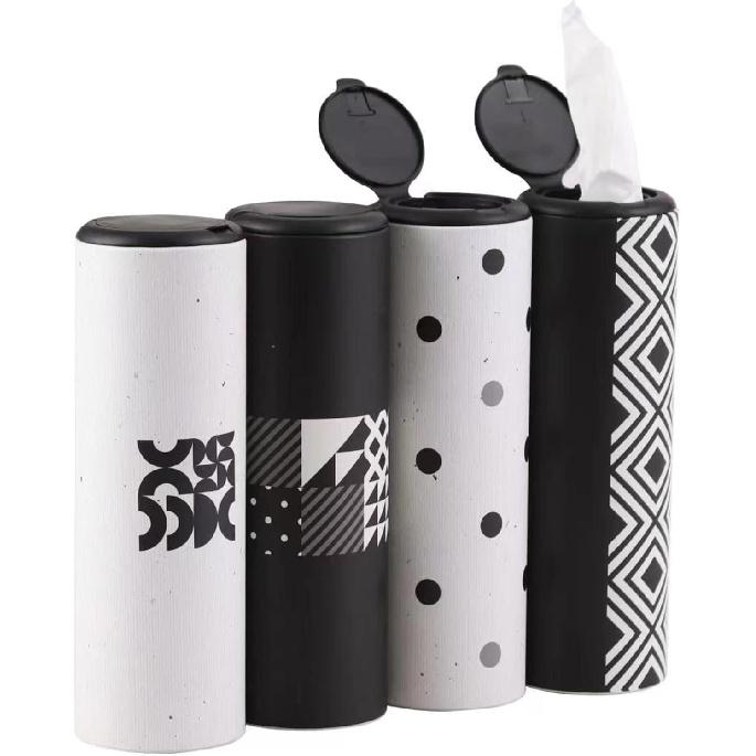 Car Tissue Holder with Facial Tissues Bulk - 4 PK Car Tissues Cylinder with Cap, Tissue Holder for Car, Travel Tissues for Car Cup Holder, Refill Car