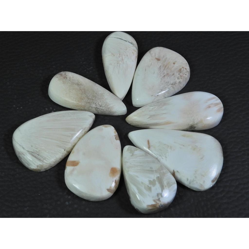 08Pcs Natural Scolecite Pear Cabochon Loose Gemstone Lot 218Cts. A-765