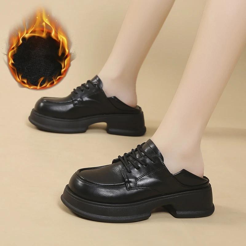 Autunno Nuove Scarpe Singole con Plateau da Donna Moda Stringate Scavate Tacco Grosso Scarpe Mary Jane da Donna Scarpe Décolleté da Studente