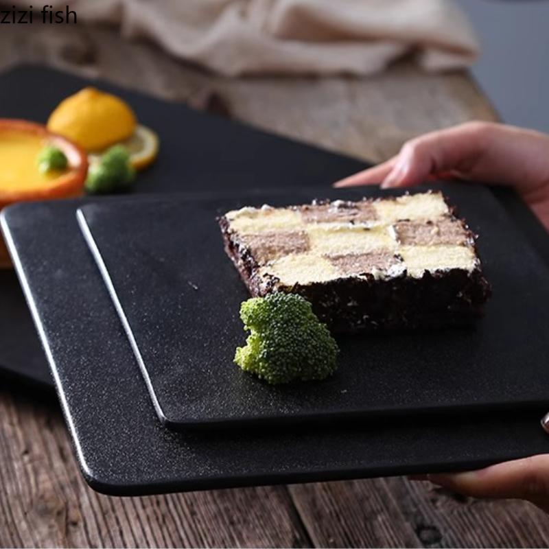 Black Western Style Steak Plate Ceramics Dining Plate Fruit Dish Dessert Bowl Sushi Plates Dim Sum Dish Pastry Plates Snack Bowl