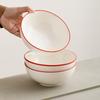 6,6-inch Rood Lijn Rijst Wit Porseleinen Kom, 750 ml - Perfect voor Soep, Noedels of Salades