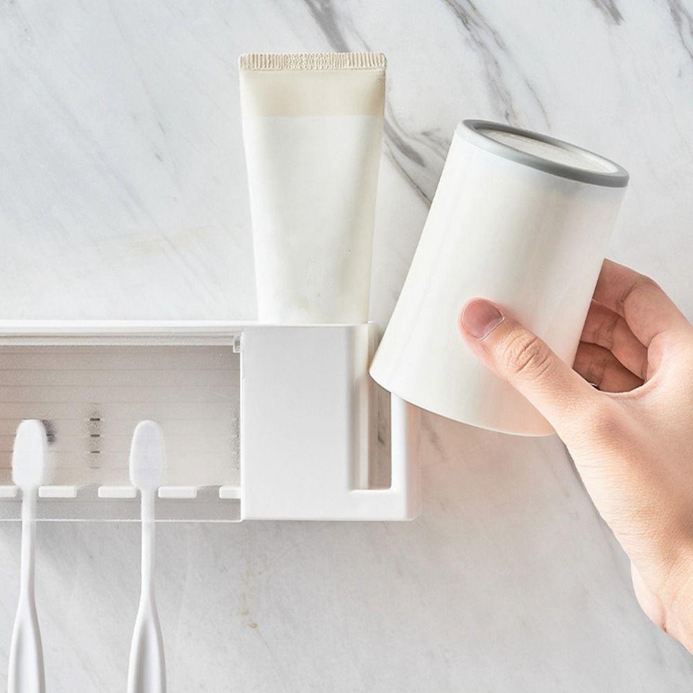 Rafturi de baie, suport de perete pentru periuță de dinți, pastă de dinți, suport pentru ventuză, raft de depozitare pentru articole de toaletă, organizator pentru accesorii de baie