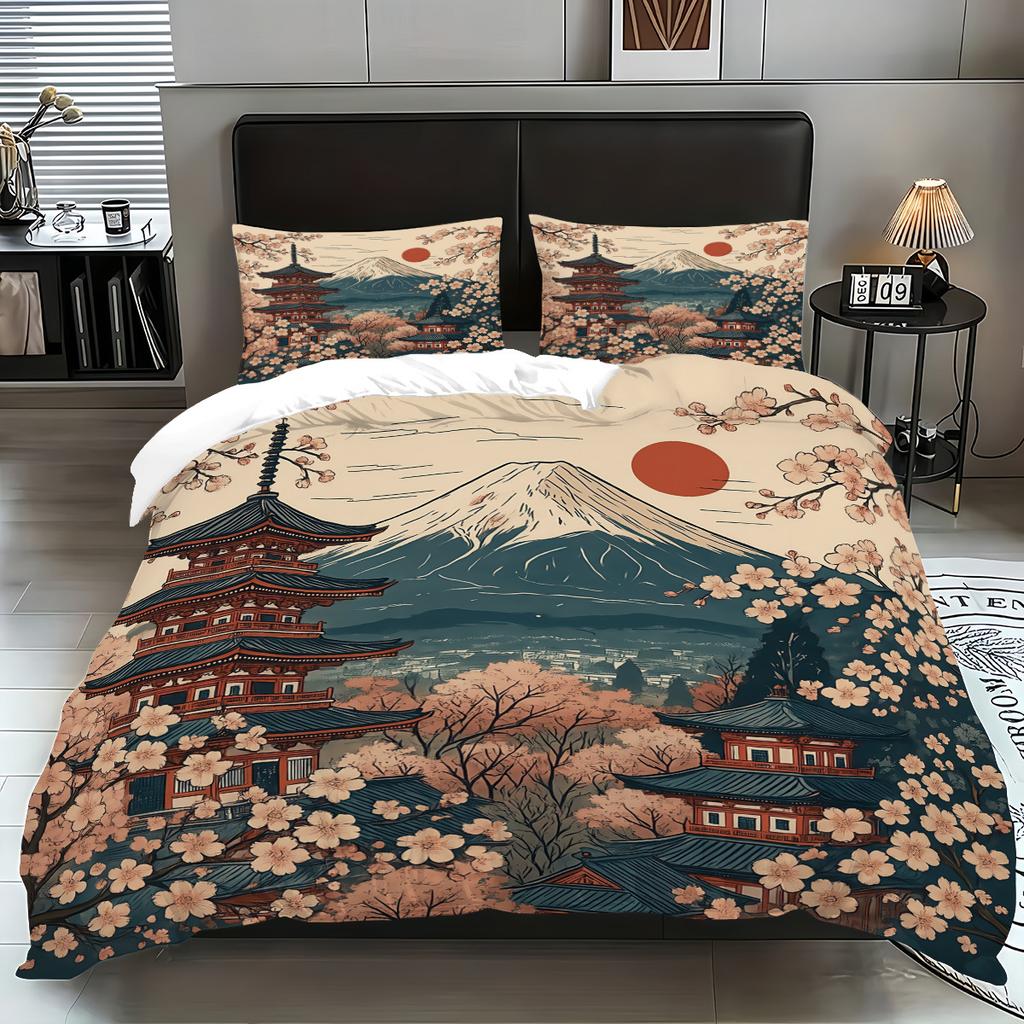 Mount Fuji Pattern Quilt Cover Bedding Bedroom Decoration Japanese Digital Printing Three-Piece Quilt Cover Home Textile