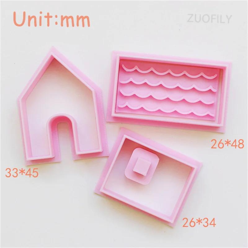 1Set Gingerbread House Cookie Cutter Mold Cartoon Mini Christmas House DIY Assembly Biscuit Fondant Embosser Stamps Baking Tools