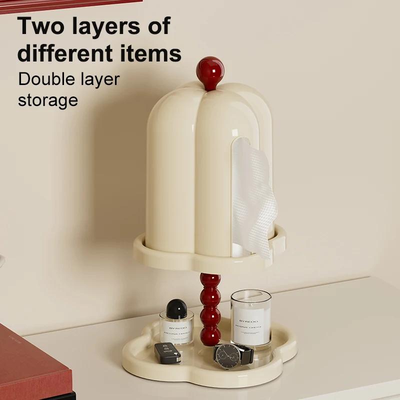 Tissue Box Bathroom Without Punching High-end High-quality Double-layer Storage Rack Sealed Dustproof and Cover Retro Paper Box