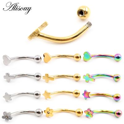 Alisouy 2PCS Heart Cross Star Flower Stainess Steel Zircon CZ Eyebrow Curved Lip Ring Snug Daith Helix Earrings Piercing Jewelry