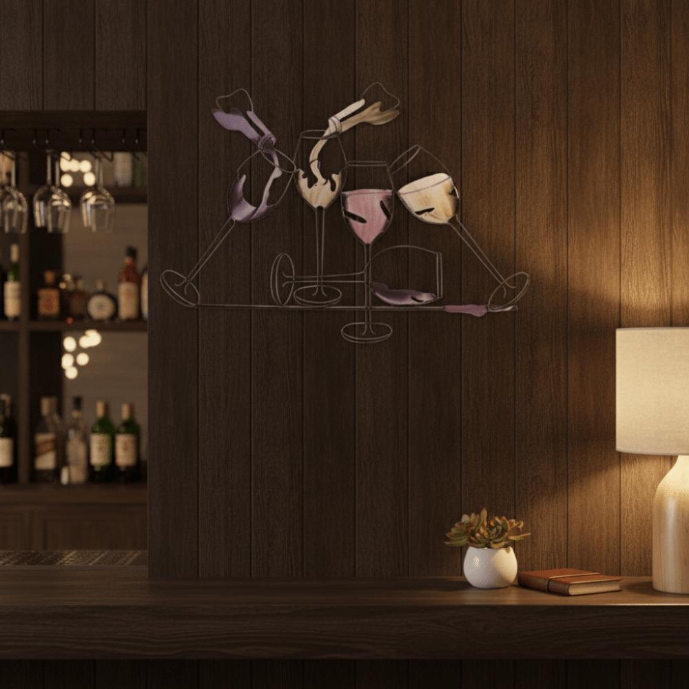 Iron Art Colorful Wine Glass Wall Art 2D Flat Wall Art Sculpture Wine Cup Wall Hanging Living Room