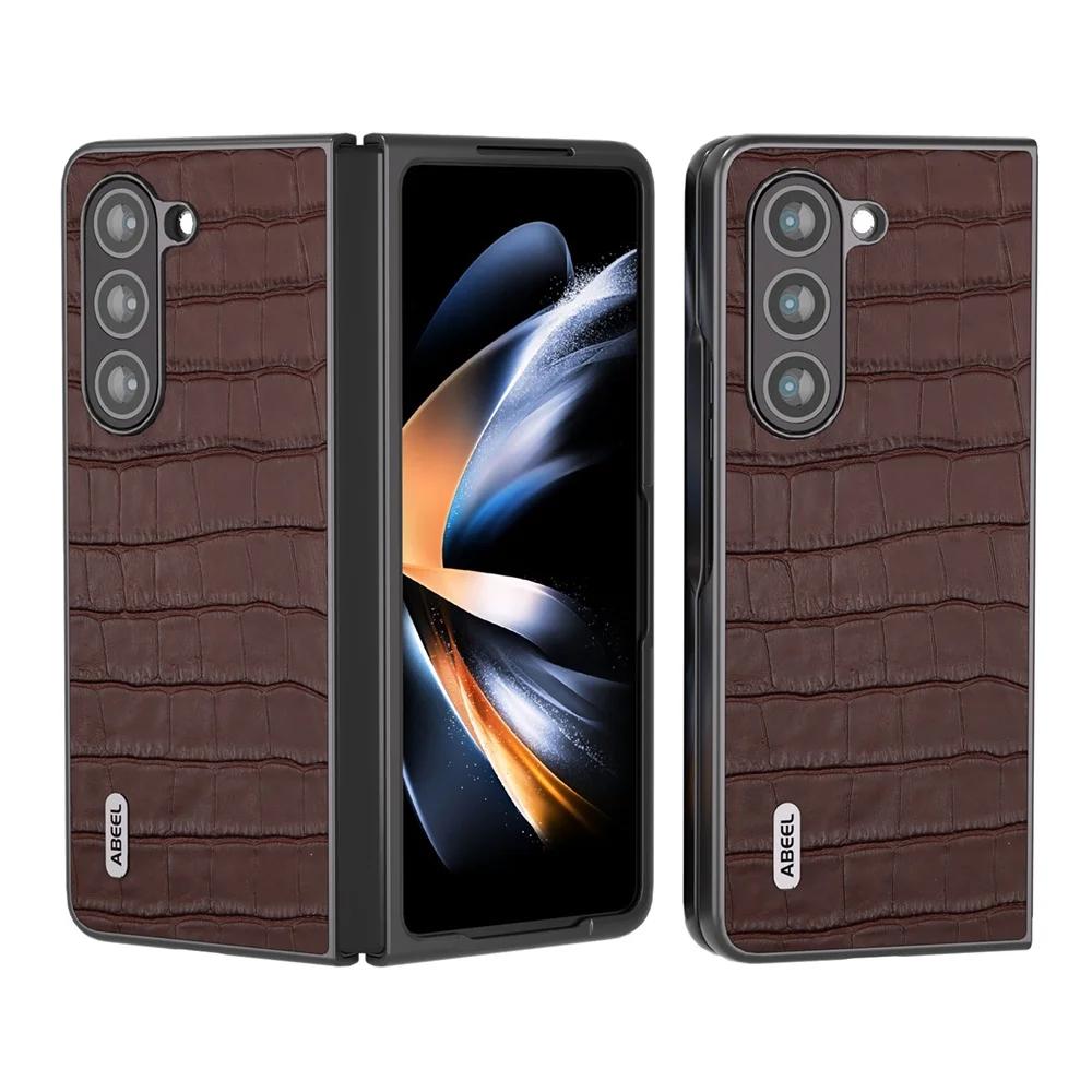 

Luxury Crocodile Pattern Genuine Leather Case For Samsung Galaxy Z Fold 6 5 Fold 4 3 2 Protective Shell Anti-Drop Full Cover Fold6 кавовий
