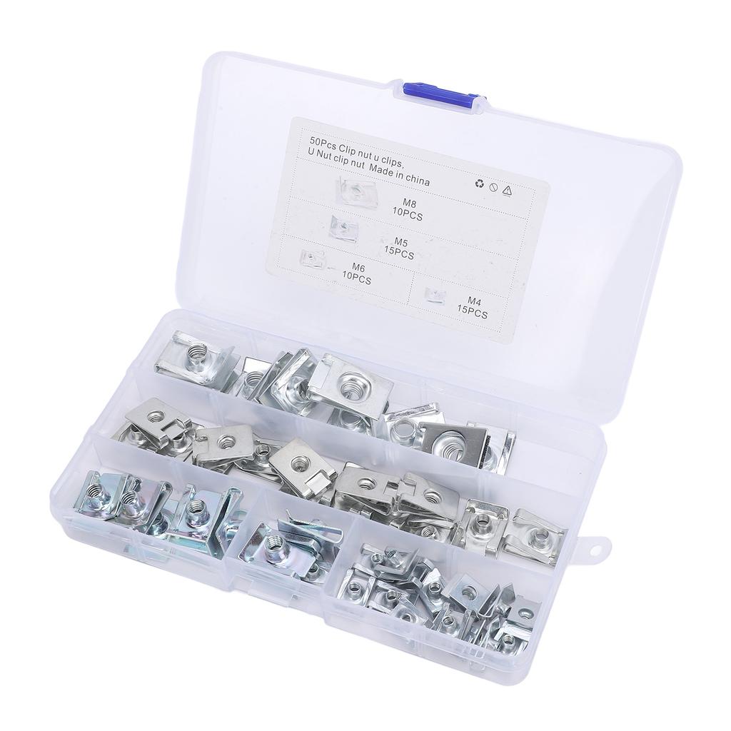 50PCS Car U Clips 65 Manganese M4 M5 M6 M8 U Shaped Nut Assortment Set for Car Motorcycle Dash Door Panel Interior