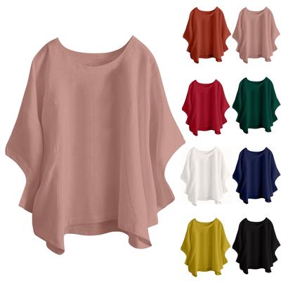 Women's Fashion Casual Temperament Round Neck Short Sleeve Solid Color Cotton Hemp T-shirt Top