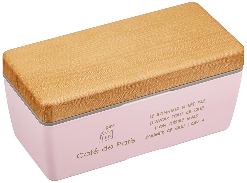 Showa Bento Box Wood Grain BC Lunch Box De Paris Pink 1 Tier 600ml with Dividers PARIS Ice Pack Made In Japan 77144 Café