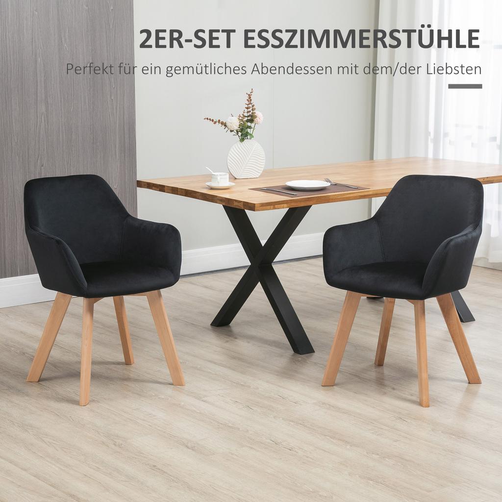 Dining Chairs, Set of 2, Modern Design, Velvet Look, Rubberwood, 54x57x80 cm, Black