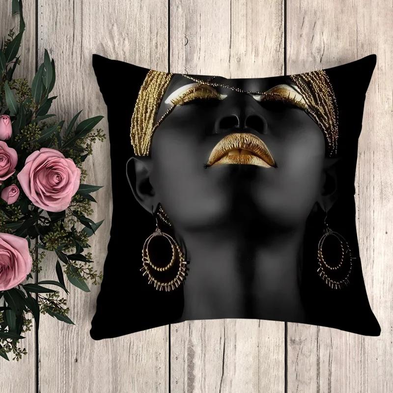 

Pillow Black Gold African Lady Cushion Cover Luxury Decorative Pillowcase 40x40 Car Decoration Pillowcases for Pillows 45x45 16x16Inch