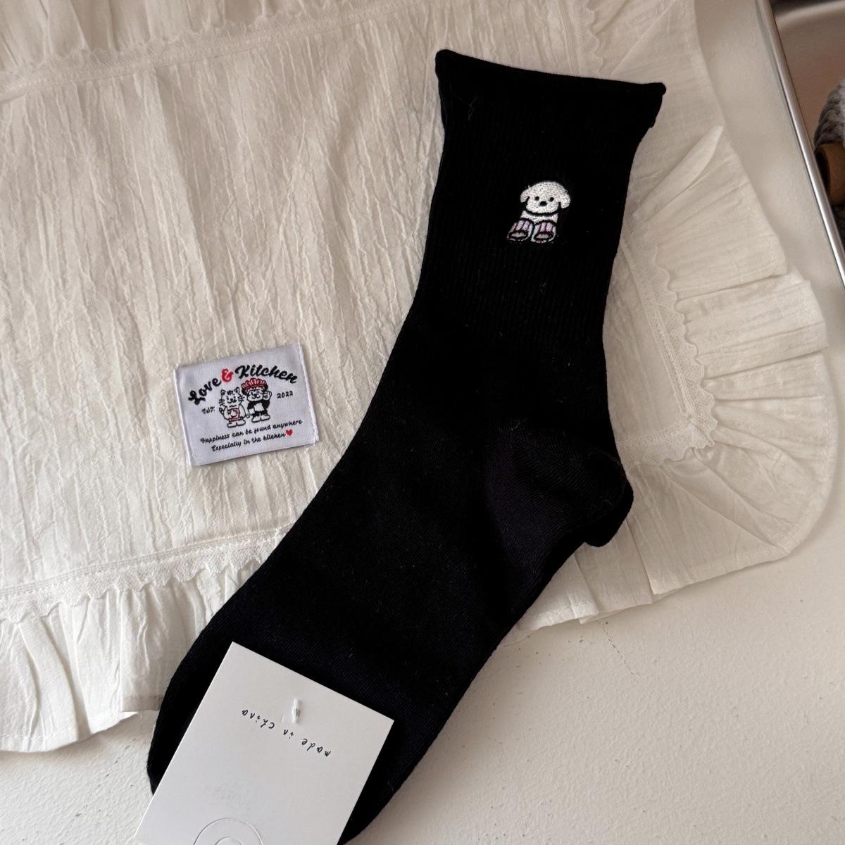 

Милые носки без косточек с щенками для маленькой девочки, универсальные весенние и летние носки, мультяшные закатанные удобные хлопковые носки 1 pair чёрный