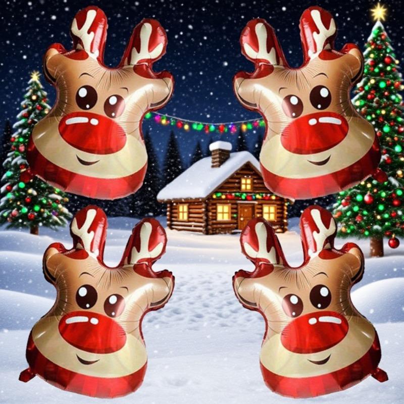 

Four Christmas reindeer head aluminum film balloons, very suitable for Christmas festival parties and birthday party decorations