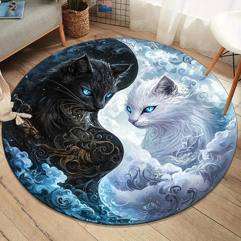 

1pc Black and white Yin Yang cat pattern round rug interior decoration carpet non-slip design chair rug Christmas decoration 100x100cm
