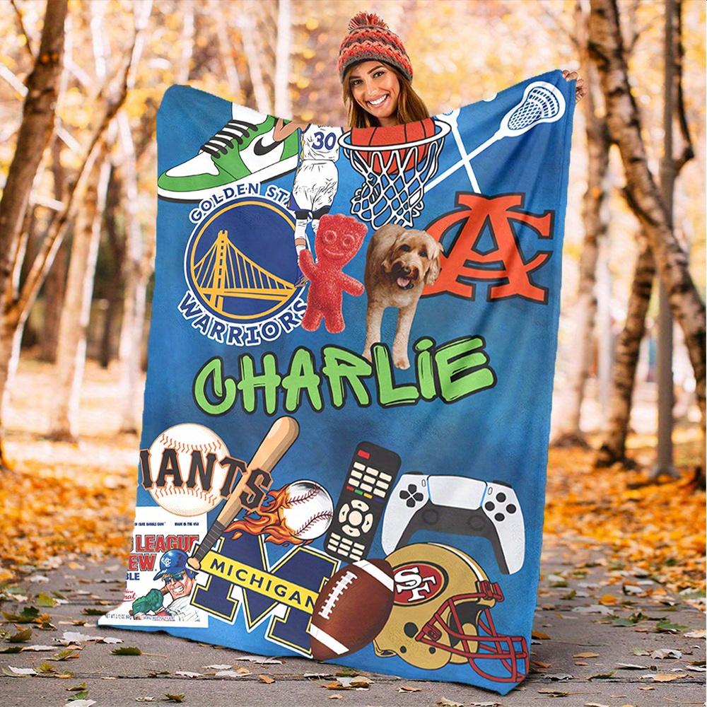 

1pc Basketball, Sports, Charlie Digital Printed Flannel Blanket, Super Soft Plush Fleece Bed Cover, Multipurpose Four Season Blanket for Sof 150x180cm